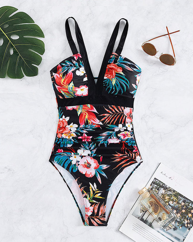 Krysta ™ - Fashionable one-piece swimsuit with floral pattern