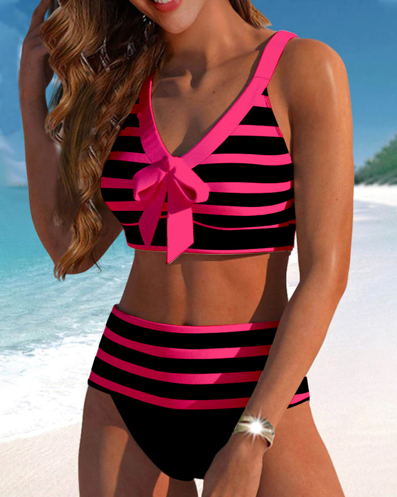 Lawana ™ - Striped high-waisted swimsuit