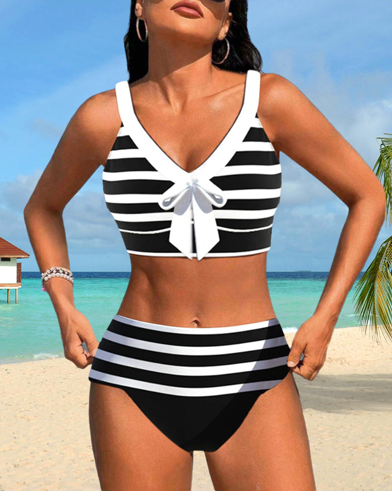 Lawana ™ - Striped high-waisted swimsuit