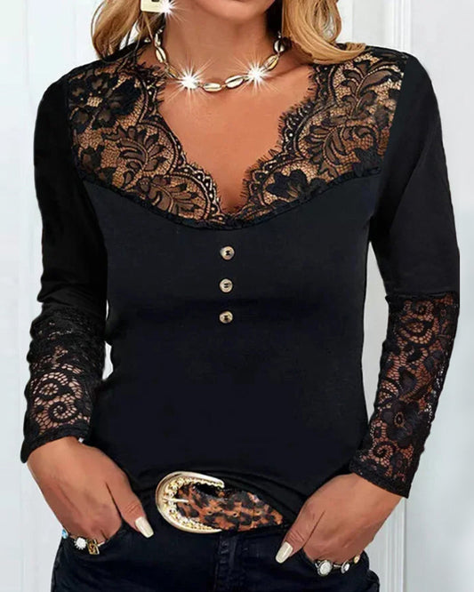 Kaleide™ - V-neck long sleeve top with lace