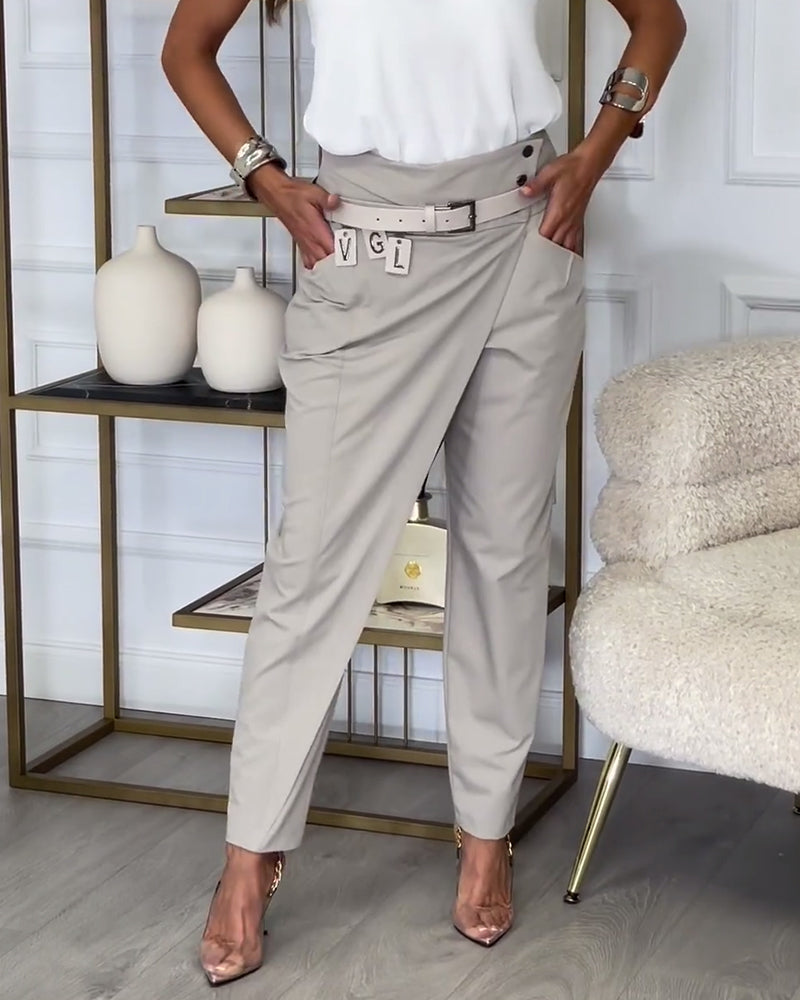 Kaleide™ - Fashionable solid colour trousers with pocket and irregular patchwork