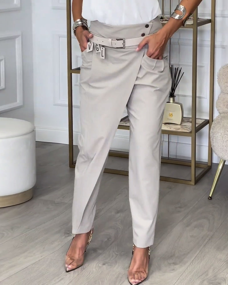 Kaleide™ - Fashionable solid colour trousers with pocket and irregular patchwork