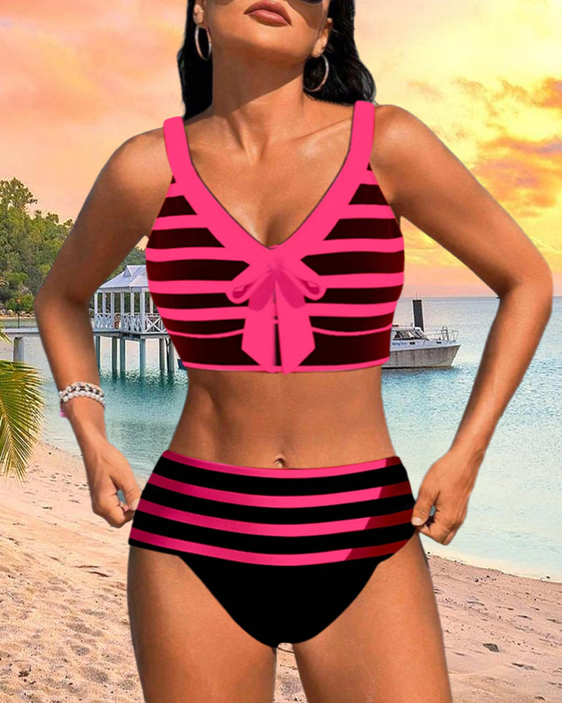 Lawana ™ - Striped high-waisted swimsuit