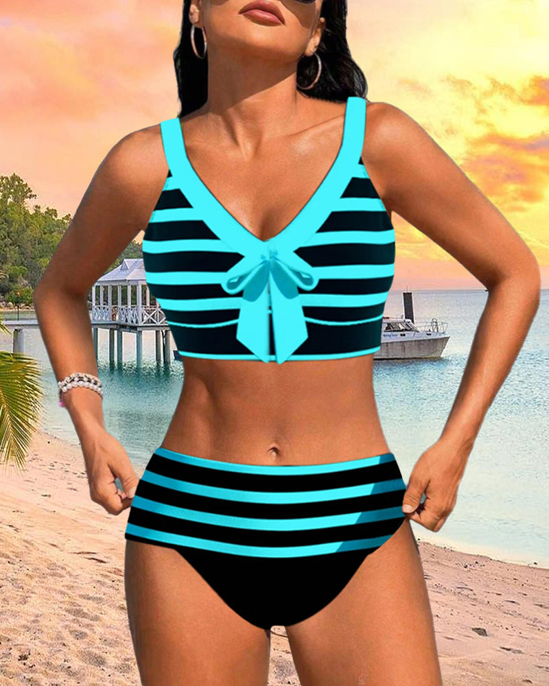 Lawana ™ - Striped high-waisted swimsuit