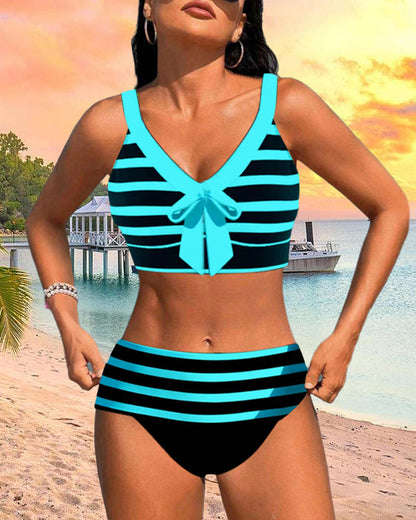 Lawana ™ - Striped high-waisted swimsuit