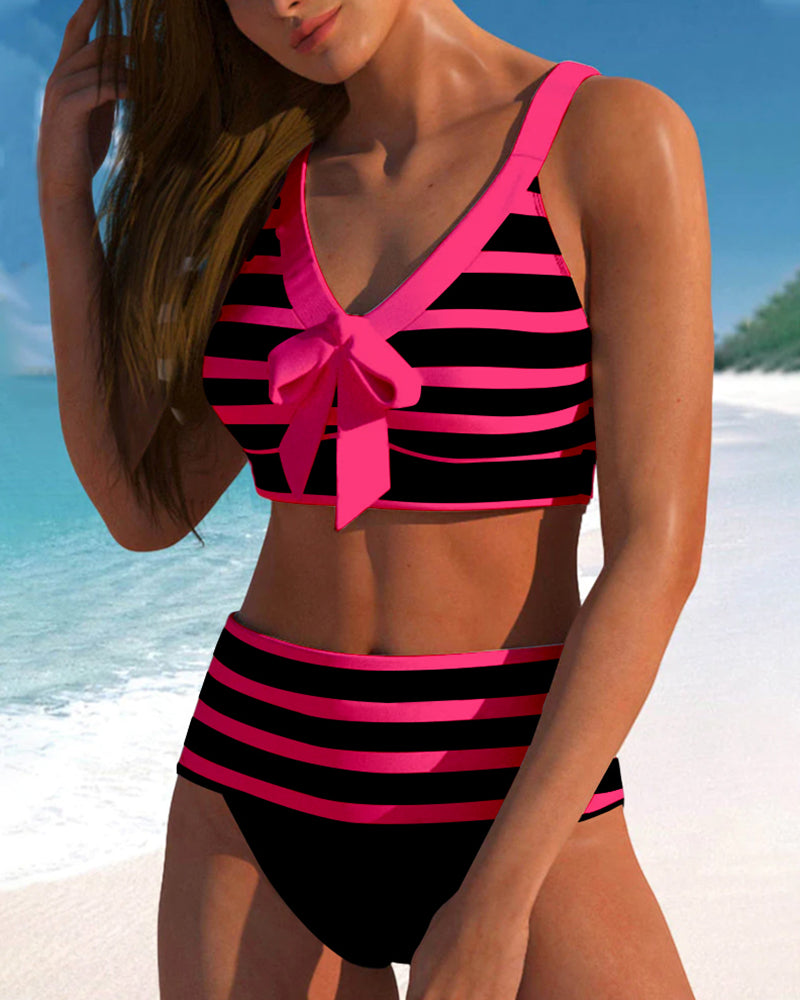 Lawana ™ - Striped high-waisted swimsuit