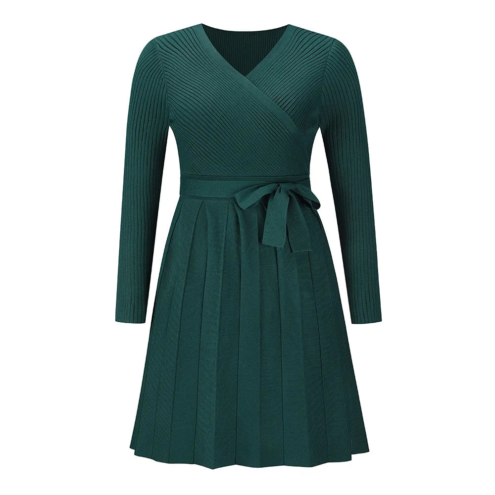 Kaleide™ - Pleated knit V-neck dress