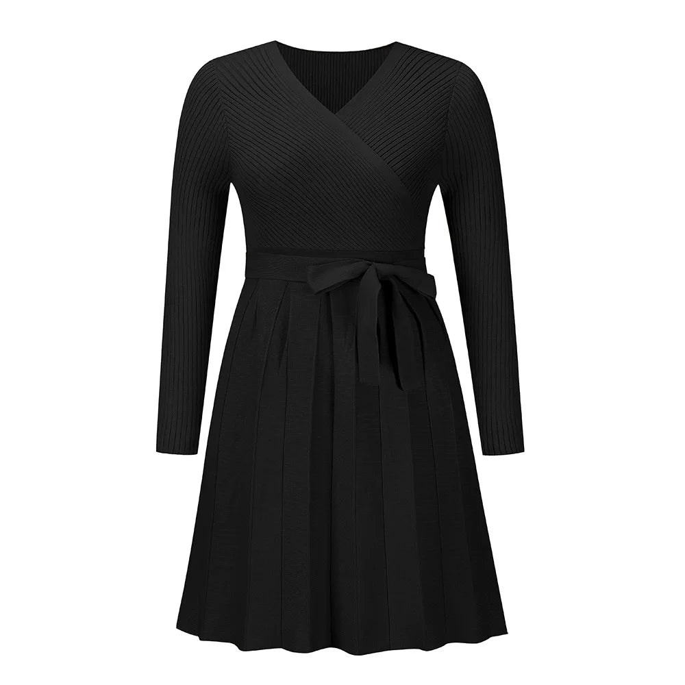 Kaleide™ - Pleated knit V-neck dress