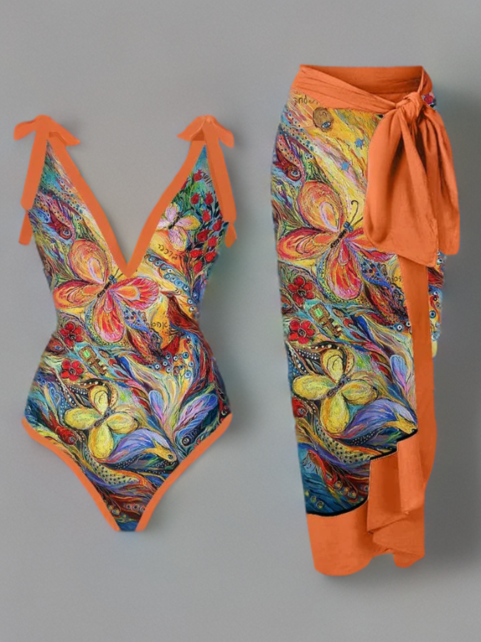 Meredith ™ - Butterfly print swimsuit with V neckline