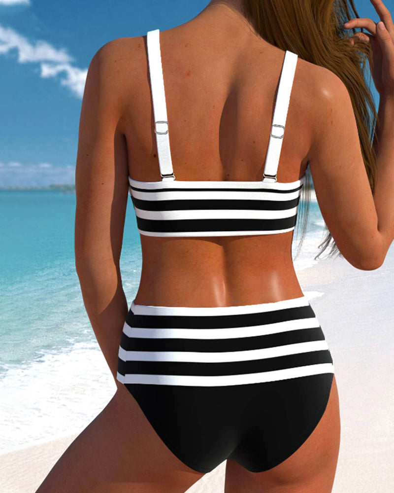 Lawana ™ - Striped high-waisted swimsuit