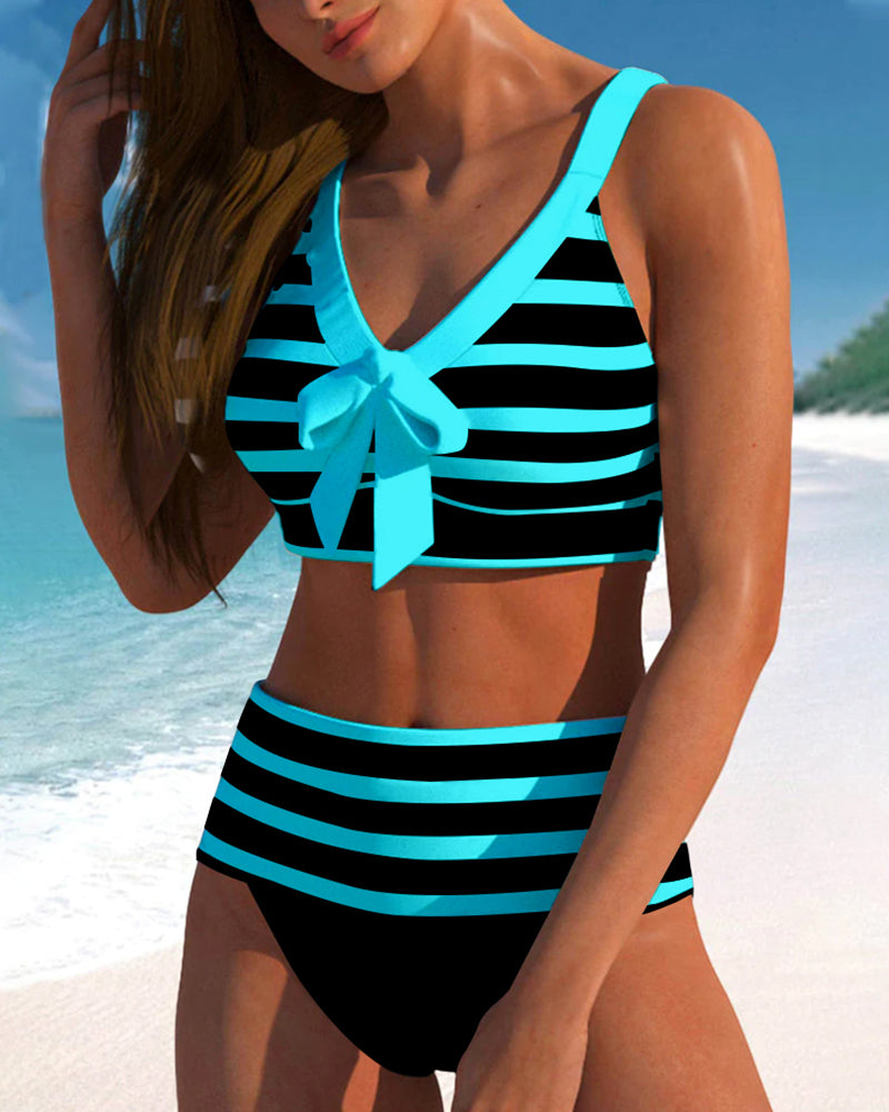 Lawana ™ - Striped high-waisted swimsuit