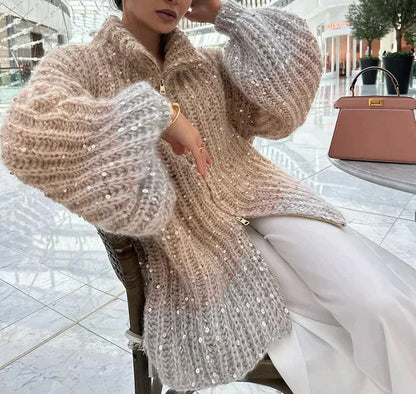 Ariana - Women's sequinned cardigan, elegant knitted jumper